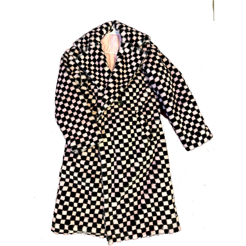 light pink and black peacoat